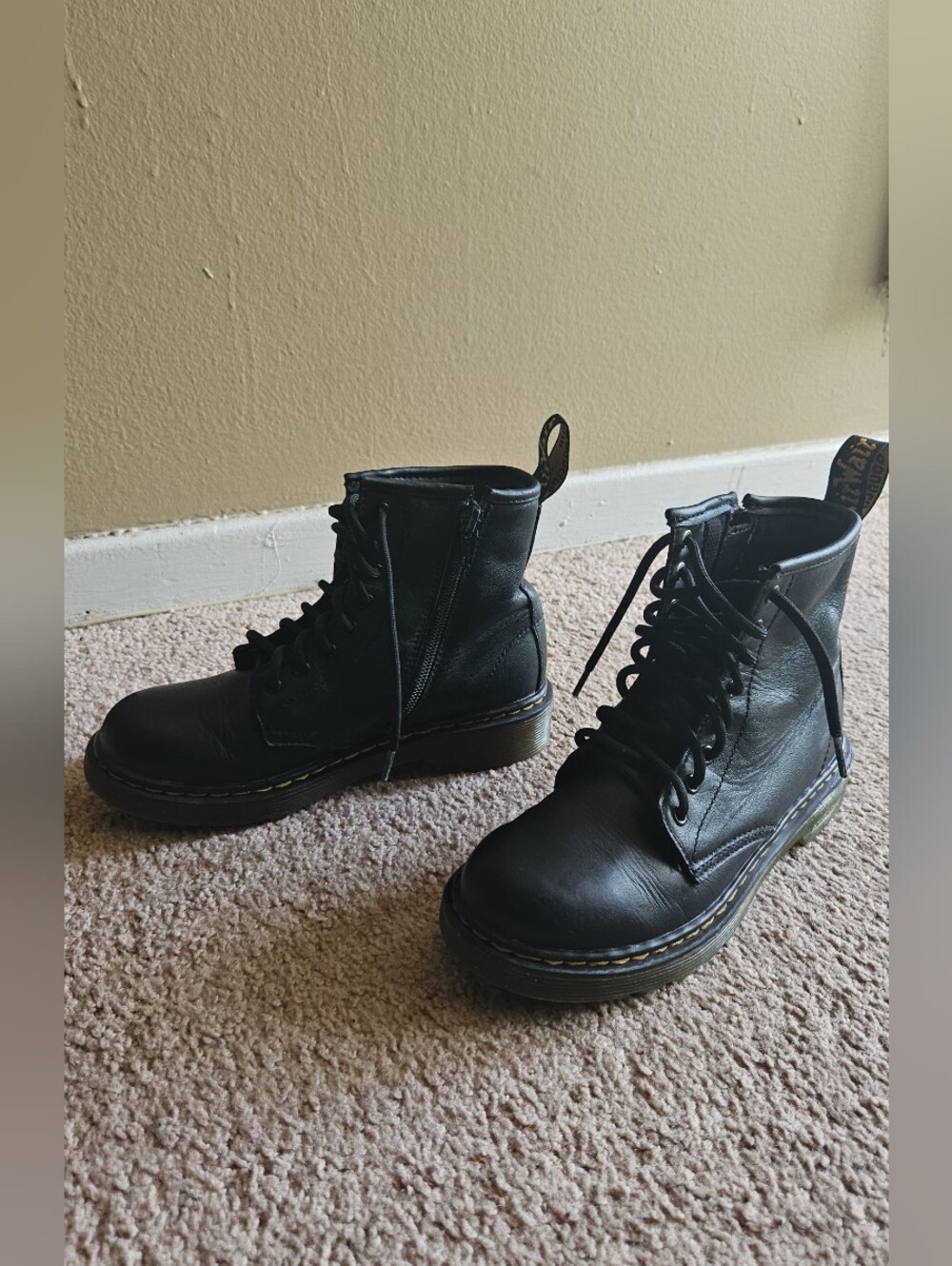 Dr. Martens 14 Junior Black Leather Lace & Zip Combat Boots